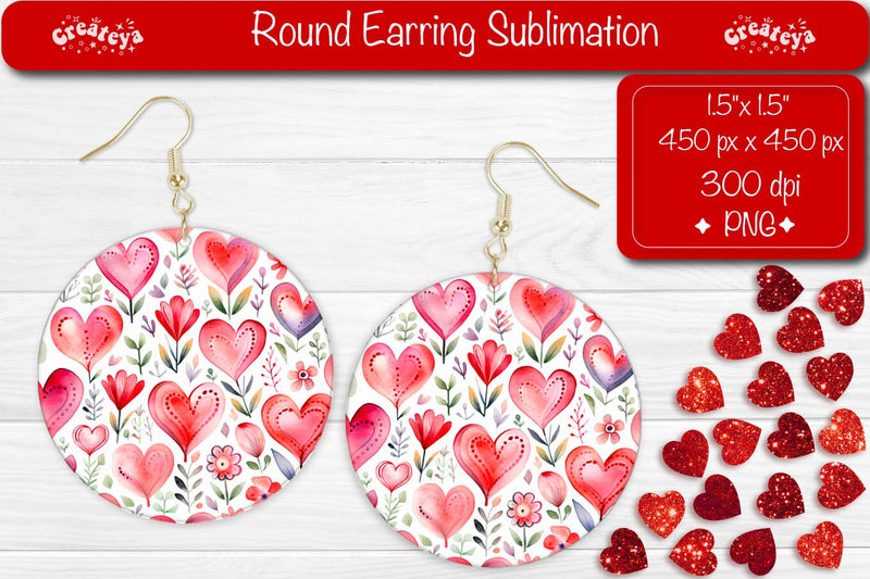 Valentine’s Sublimation Earrings – Flower Hearts Design Pack Sublimation Createya Design 
