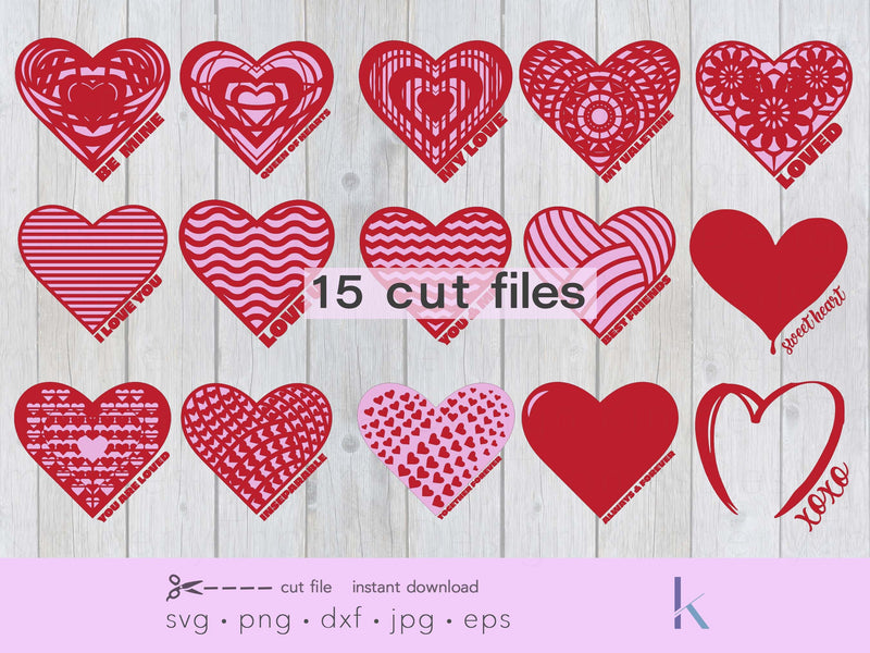 Valentines svg bundle, Heart svg, Hearts png, Valentine png sublimation, laser cut file, love svg, Cricut cut files Silhouette file SVG Kimberly Thomas Design 
