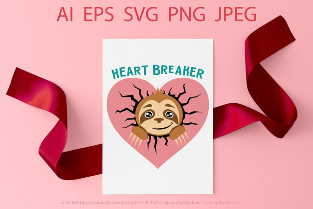 Valentine's Svg. Sloth heart breaker design SVG Yustaf Art Store 