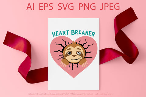 Valentine's Svg. Sloth heart breaker design SVG Yustaf Art Store 