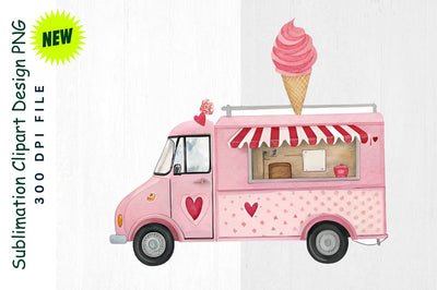 Valentine's Themed Pink Ice Cream Truck Sublimation Clipart Sublimation Regulrcrative 