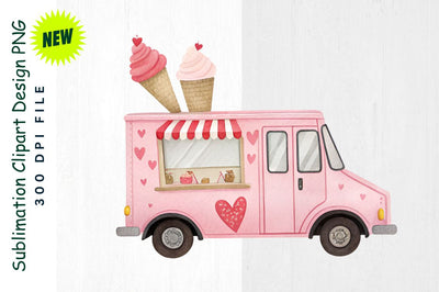 Valentine's Themed Pink Ice Cream Truck Sublimation Clipart Sublimation Regulrcrative 