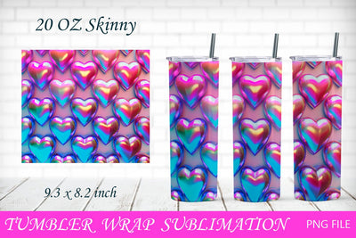 Valentines tumbler wrap 20oz, 3d Holographic hearts sublimation png Sublimation AnastasiyaArtDesign 