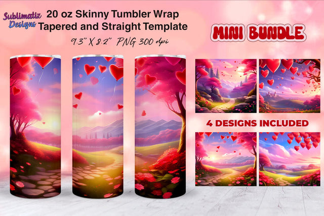 Valentines Tumbler Wrap Bundle Designs | Valentine's Background 20oz Skinny Tumbler Wrap Sublimation Sublimatiz Designs 