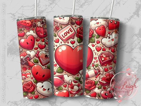 Valentine's Tumbler wrap, Hearts Doodle Pattern wrap png Sublimation Luvleigh Digitals 