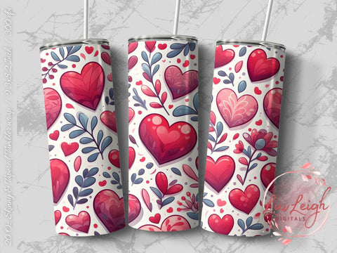 Valentine's Tumbler wrap, Hearts Doodle Pattern wrap png Sublimation Luvleigh Digitals 