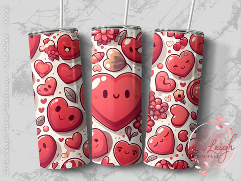 Valentine's Tumbler wrap, Hearts Doodle Pattern wrap png Sublimation Luvleigh Digitals 