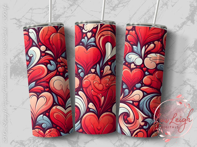 Valentine's Tumbler wrap, Hearts Doodle Pattern wrap png Sublimation Luvleigh Digitals 