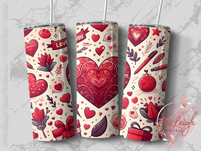 Valentine's Tumbler wrap, Hearts Doodle Pattern wrap png Sublimation Luvleigh Digitals 