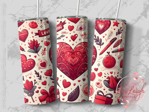 Valentine's Tumbler wrap, Hearts Doodle Pattern wrap png Sublimation Luvleigh Digitals 
