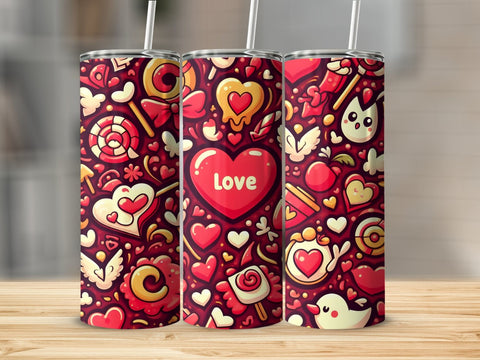 Valentine's Tumbler wrap, Hearts Doodle Pattern wrap png Sublimation Luvleigh Digitals 