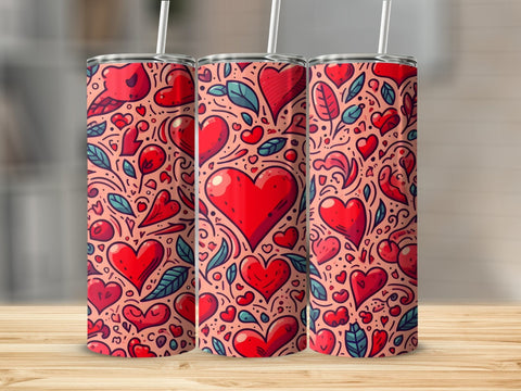 Valentine's Tumbler wrap, Hearts Doodle Pattern wrap png Sublimation Luvleigh Digitals 