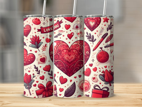 Valentine's Tumbler wrap, Hearts Doodle Pattern wrap png Sublimation Luvleigh Digitals 