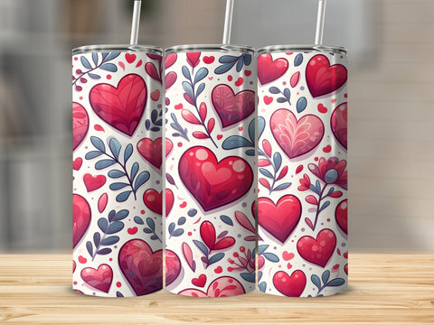 Valentine's Tumbler wrap, Hearts Doodle Pattern wrap png Sublimation Luvleigh Digitals 