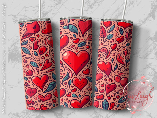 Valentine's Tumbler wrap, Hearts Doodle Pattern wrap png Sublimation Luvleigh Digitals 