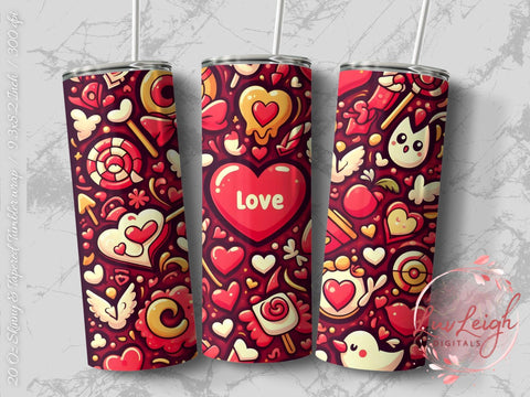 Valentine's Tumbler wrap, Hearts Doodle Pattern wrap png Sublimation Luvleigh Digitals 