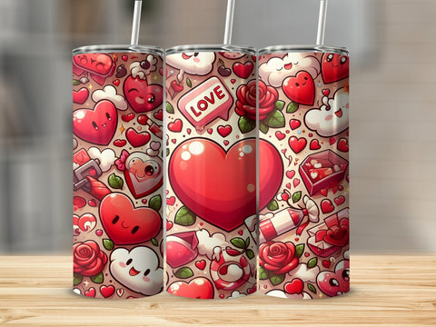 Valentine's Tumbler wrap, Hearts Doodle Pattern wrap png Sublimation Luvleigh Digitals 