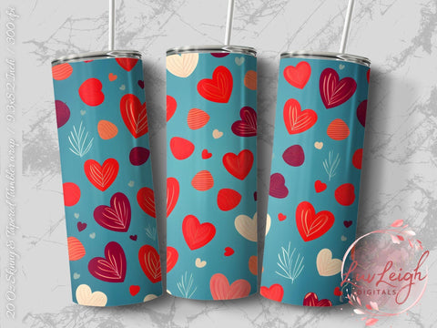 Valentine's Tumbler wrap, Hearts Pattern wrap png Sublimation Luvleigh Digitals 