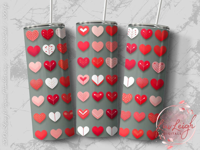 Valentine's Tumbler wrap, Hearts Pattern wrap png Sublimation Luvleigh Digitals 