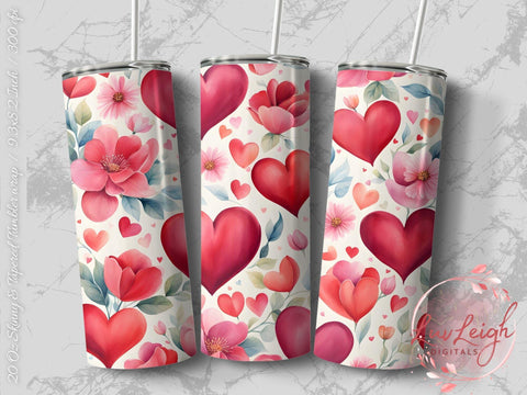 Valentine's Tumbler wrap, Hearts Pattern wrap png Sublimation Luvleigh Digitals 