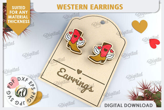 Valentine's Western Earrings Laser Cut. Cowboy Earrings SVG SVG Evgenyia Guschina 