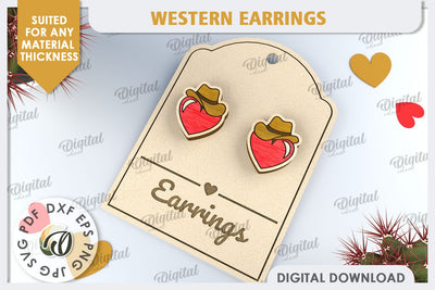 Valentine's Western Earrings Laser Cut. Cowboy Earrings SVG SVG Evgenyia Guschina 