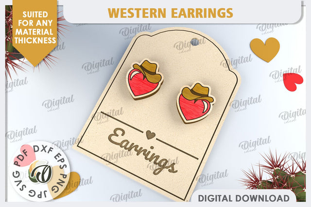 Valentine's Western Earrings Laser Cut. Cowboy Earrings SVG SVG Evgenyia Guschina 