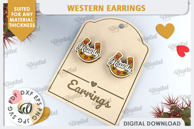 Valentine's Western Earrings Laser Cut. Cowboy Earrings SVG SVG Evgenyia Guschina 
