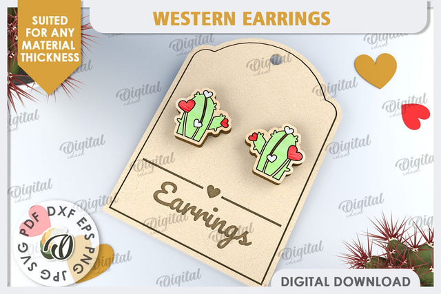 Valentine's Western Earrings Laser Cut. Cowboy Earrings SVG SVG Evgenyia Guschina 