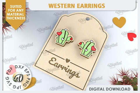 Valentine's Western Earrings Laser Cut. Cowboy Earrings SVG SVG Evgenyia Guschina 