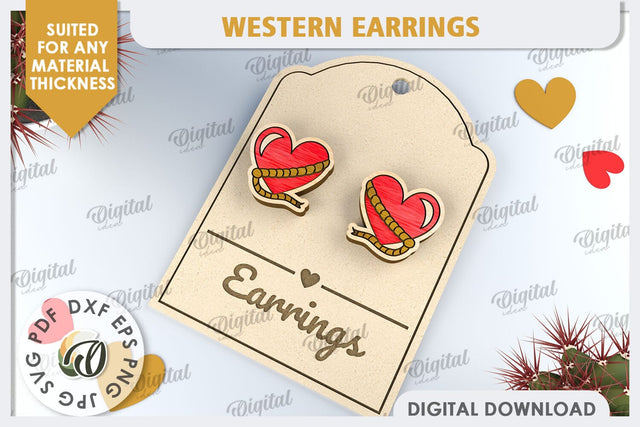 Valentine's Western Earrings Laser Cut. Cowboy Earrings SVG SVG Evgenyia Guschina 