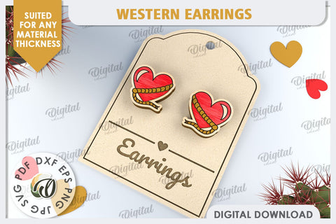 Valentine's Western Earrings Laser Cut. Cowboy Earrings SVG SVG Evgenyia Guschina 