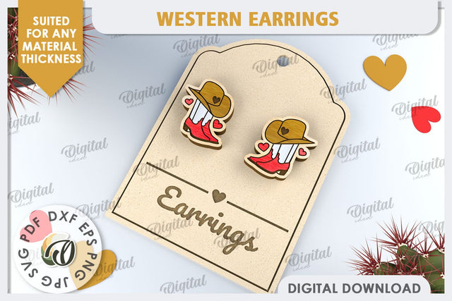 Valentine's Western Earrings Laser Cut. Cowboy Earrings SVG SVG Evgenyia Guschina 