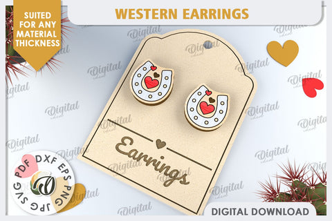 Valentine's Western Earrings Laser Cut. Cowboy Earrings SVG SVG Evgenyia Guschina 
