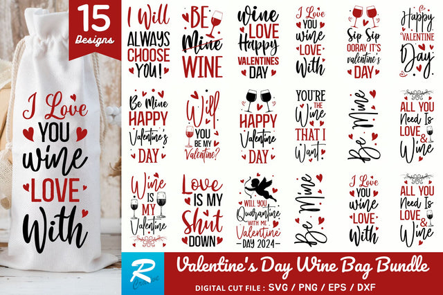 Valentines Wine Bag SVG Bundle SVG Regulrcrative 