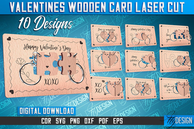 Valentine's Wooden Card Laser Cut | Valentine's Keychain Design | CNC Files SVG Fly Design 