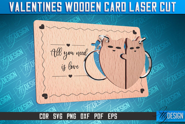Valentine's Wooden Card Laser Cut | Valentine's Keychain Design | CNC Files SVG Fly Design 