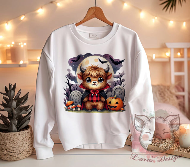 Vampire Cow, Highland Cow, Halloween Cow, Cute Cow PNG, Spooky Farm Animal, Funny Cow Design, Fall Sublimation, Digital Download Sublimation Lara' s Designs 