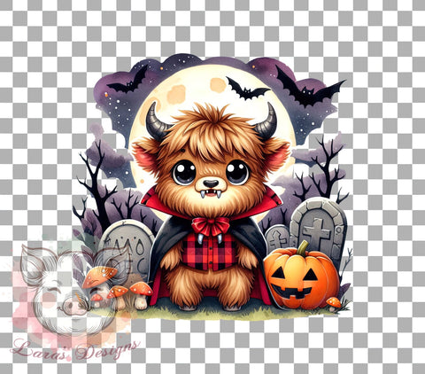Vampire Cow, Highland Cow, Halloween Cow, Cute Cow PNG, Spooky Farm Animal, Funny Cow Design, Fall Sublimation, Digital Download Sublimation Lara' s Designs 