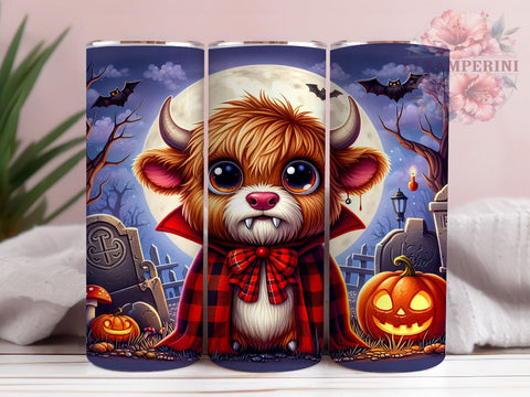 Vampire Cow, Highland Cow, Halloween Decor, Tumbler Wrap, Digital Download, PNG File, Cute Vampire, Spooky Art Sublimation Li Zamperini 