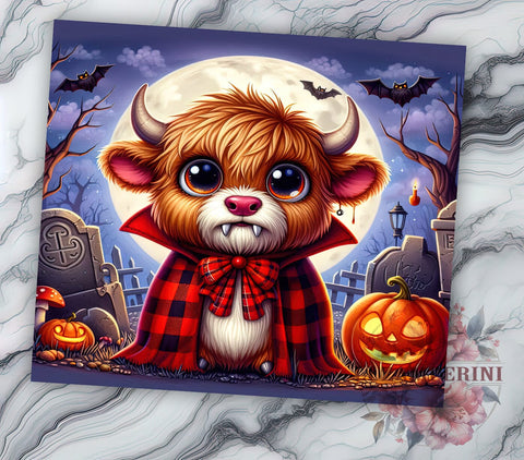 Vampire Cow, Highland Cow, Halloween Decor, Tumbler Wrap, Digital Download, PNG File, Cute Vampire, Spooky Art Sublimation Li Zamperini 