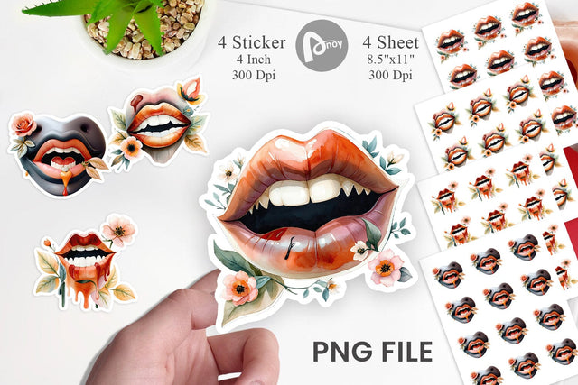 Vampire Lips Watercolor Floral Sticker Sublimation artnoy 