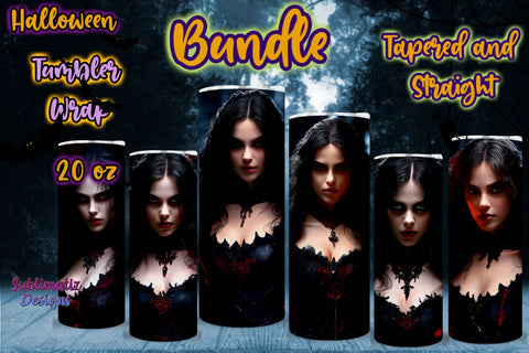 Vampiress Tumbler Wrap Halloween Bundle | Vampire Horror 20 Oz Tumbler Wraps Bundle | 20 Oz Skinny Tumbler Sublimation Design Sublimation Sublimatiz Designs 