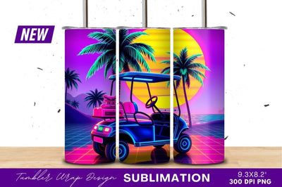 Vaporwave golf cart with palms sunset beach Sublimation Regulrcrative 