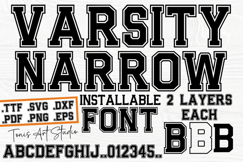Varsity Narrow Font, Varsity Font SVG, Jersey Font SVG TTF, Outline Letters College Style SVG TonisArtStudio 