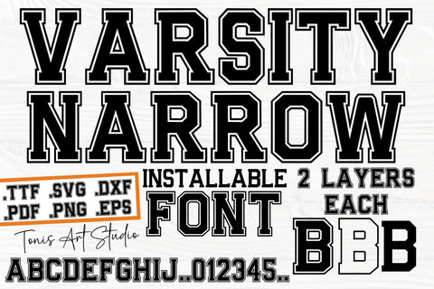 Varsity Narrow Font, Varsity Font SVG, Jersey Font SVG TTF, Outline Letters College Style SVG TonisArtStudio 