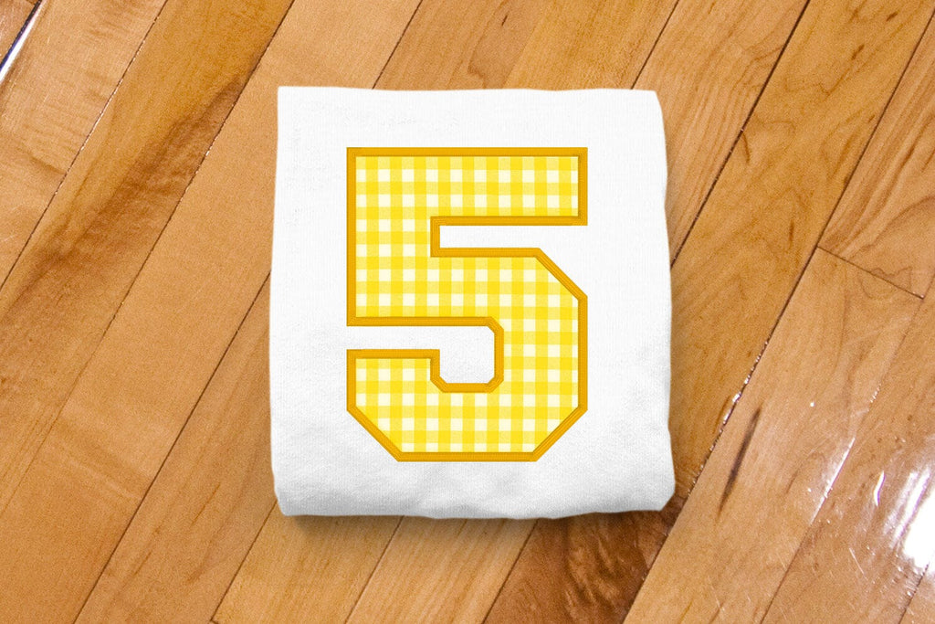 Checked Number 5 Varsity Number 5 Applique Embroidery - So Fontsy