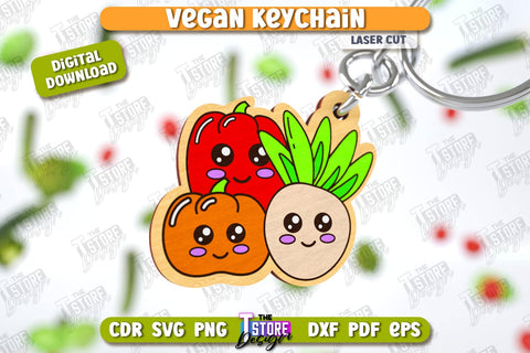 Vegan Keychain Laser Cut Bundle | Vegan Keyring | Vegetarian Gift | Quotes SVG | CNC Files SVG The T Store Design 