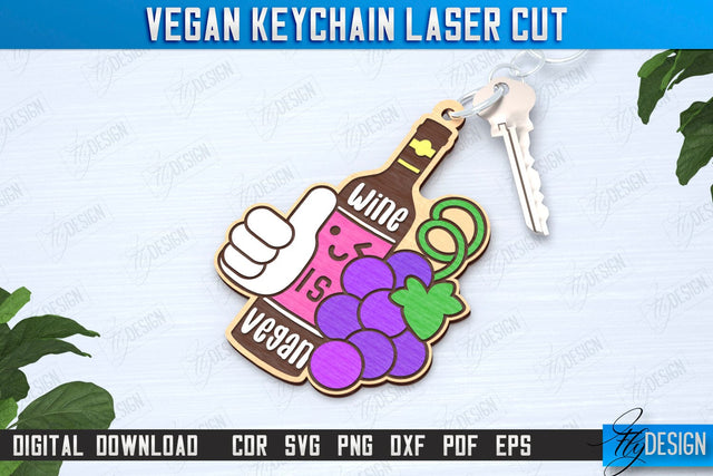 Vegan Keychain Laser Cut | Vegan Keyring | Vegetarian Gift | Quotes SVG | CNC File SVG Fly Design 
