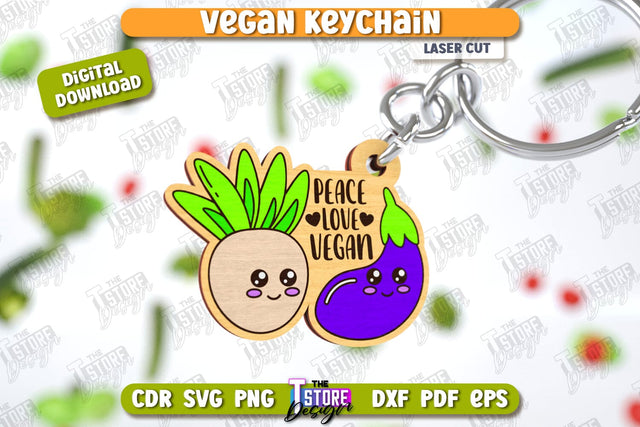 Vegan Keychain Laser Cut | Vegan Keyring | Vegetarian Gift | Quotes SVG | CNC File SVG The T Store Design 